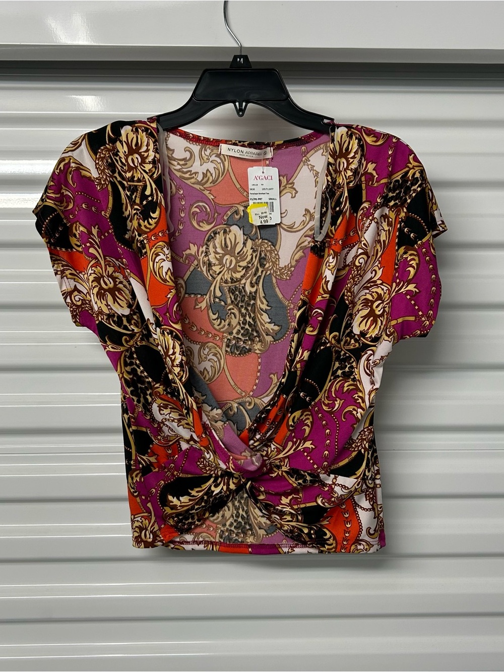 a'gaci Women's Purple Baroque Print Twist-Front Top